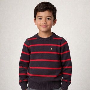 Polo Ralph Lauren Sweater Boys Size S Blue Red Striped  Preppy Classic Cotton